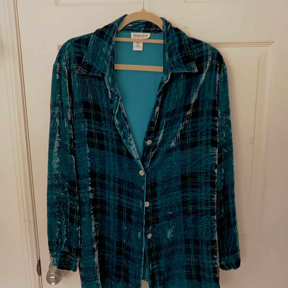 Green Velvet Flannel Button Down